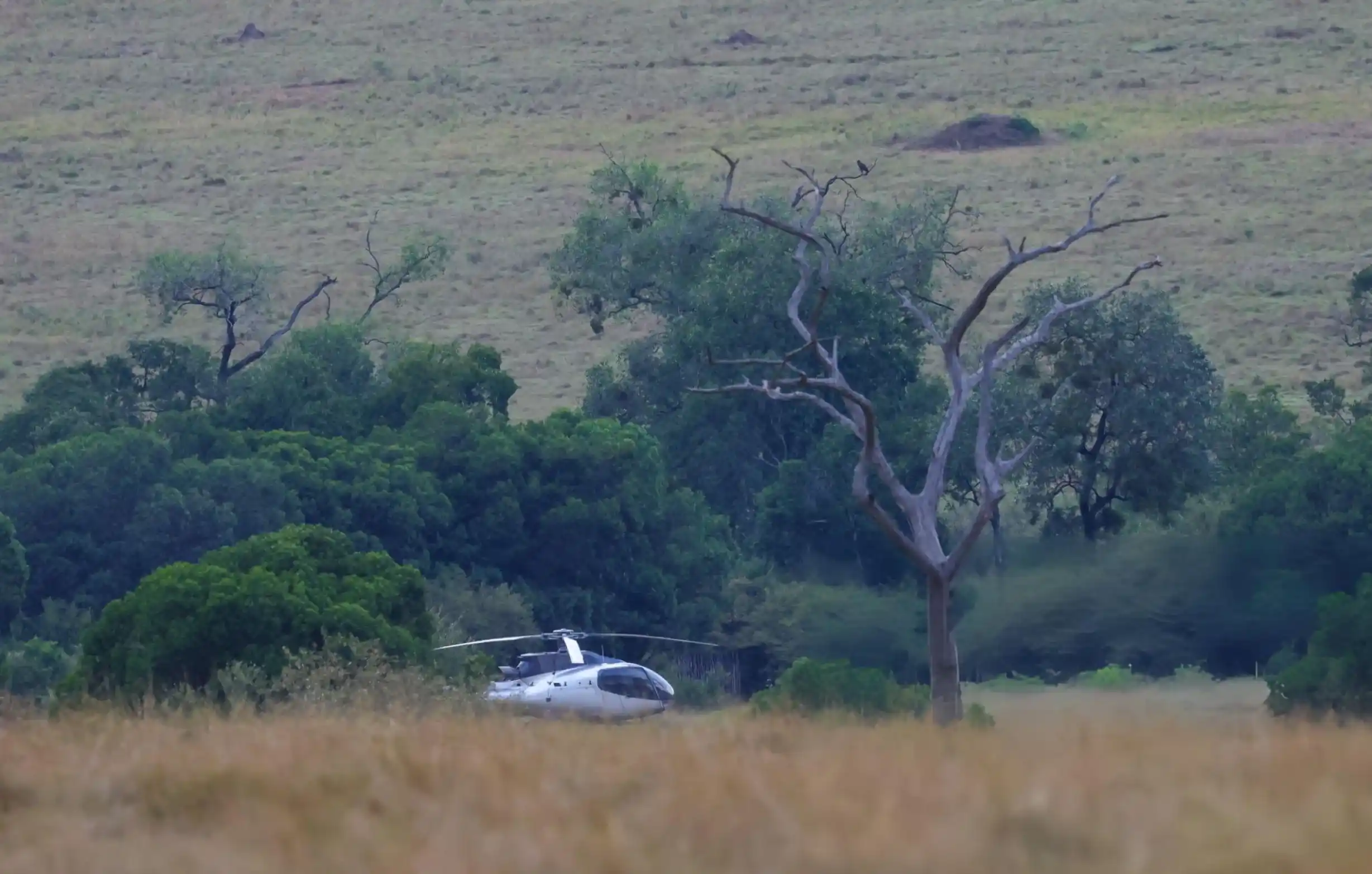 Scenic helicopter flight over Kenya landscape